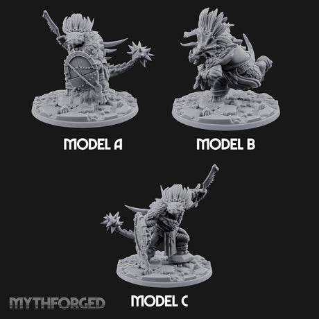 Shield And Flail Wielding Lizardfolk Warriors Miniature for Dungeons and Dragons, Pathfinder or other TTRPGs