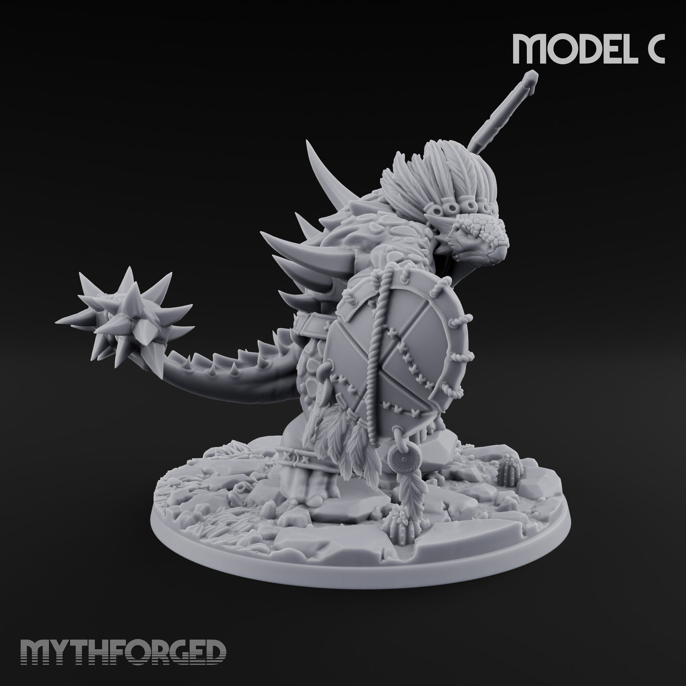 Shield And Flail Wielding Lizardfolk Warriors Miniature for Dungeons and Dragons, Pathfinder or other TTRPGs