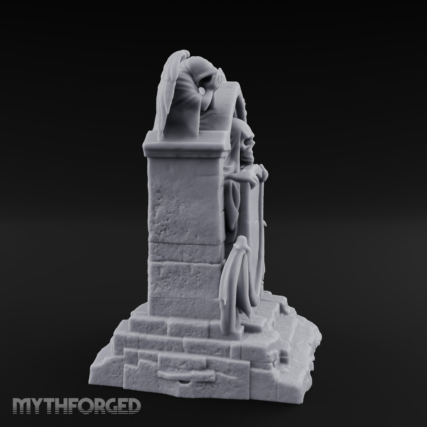 Shield-Bearing Demon-Flanked Grim Reaper Tombstone Miniature for Dungeons and Dragons, Pathfinder or other TTRPGs