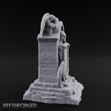 Shield-Bearing Demon-Flanked Grim Reaper Tombstone Miniature for Dungeons and Dragons, Pathfinder or other TTRPGs
