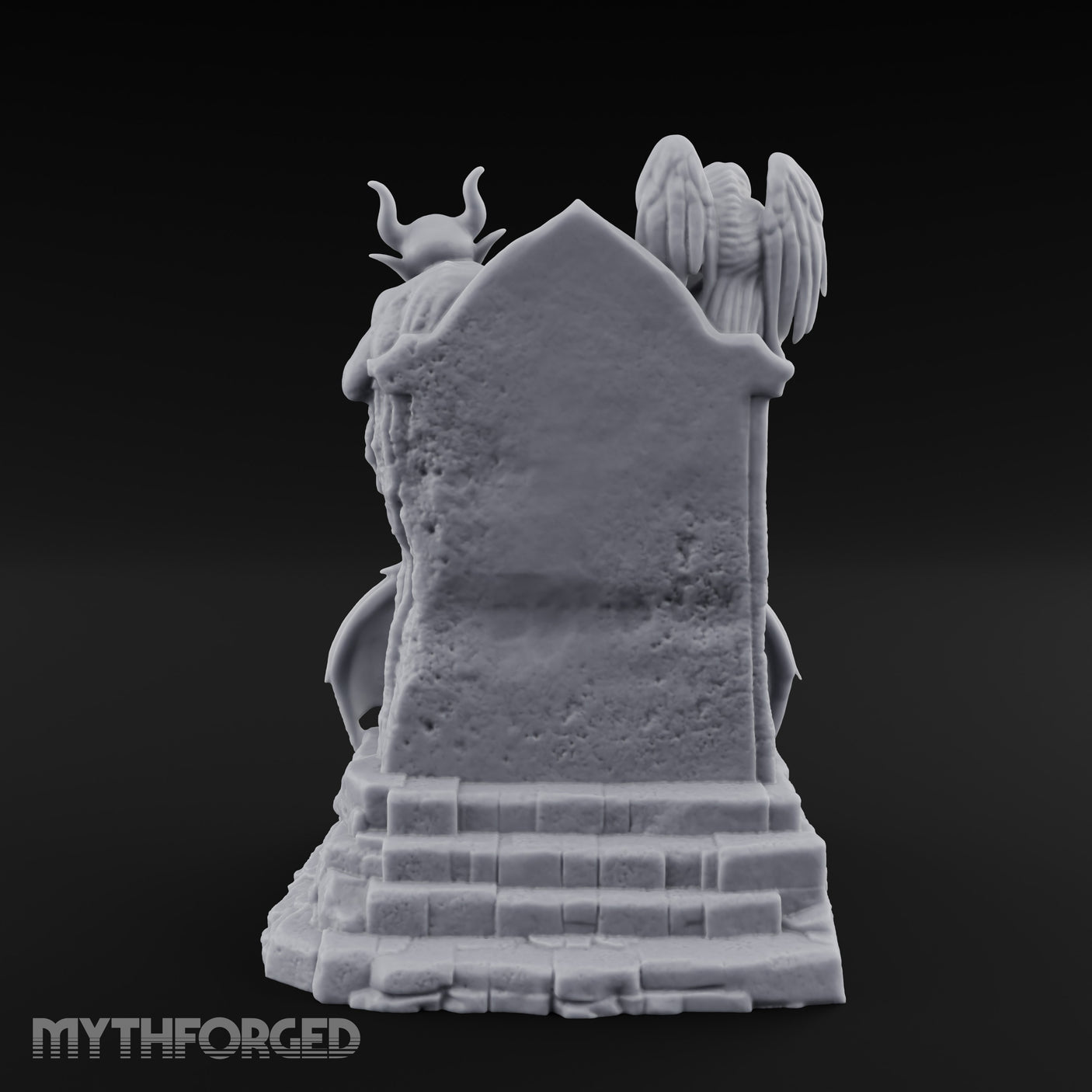 Shield-Bearing Demon-Flanked Grim Reaper Tombstone Miniature for Dungeons and Dragons, Pathfinder or other TTRPGs