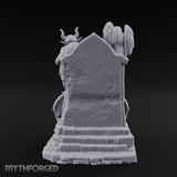 Shield-Bearing Demon-Flanked Grim Reaper Tombstone Miniature for Dungeons and Dragons, Pathfinder or other TTRPGs