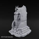 Shield-Bearing Demon-Flanked Grim Reaper Tombstone Miniature for Dungeons and Dragons, Pathfinder or other TTRPGs