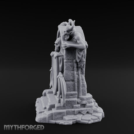 Shield-Bearing Demon-Flanked Grim Reaper Tombstone Miniature for Dungeons and Dragons, Pathfinder or other TTRPGs