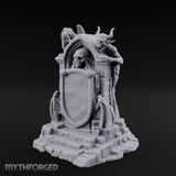 Shield-Bearing Demon-Flanked Grim Reaper Tombstone Miniature for Dungeons and Dragons, Pathfinder or other TTRPGs