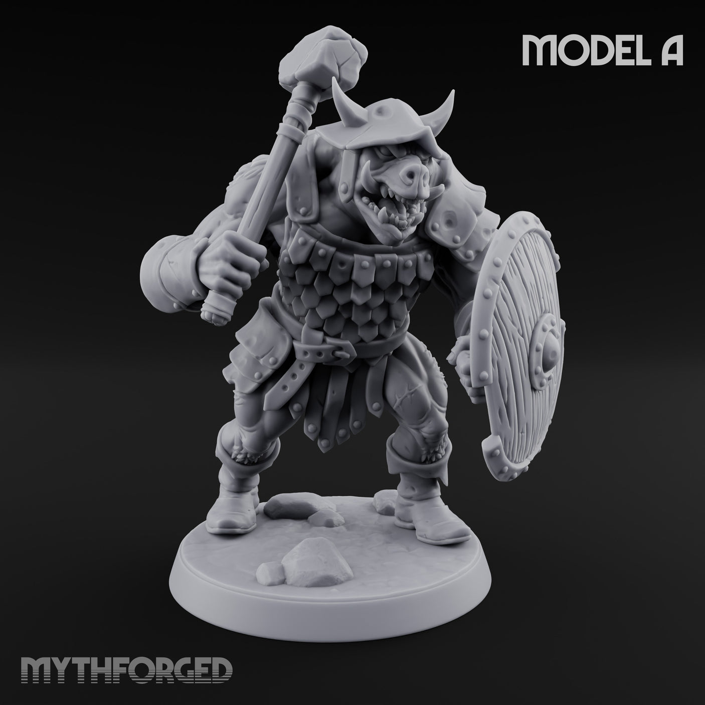 Shield Bearing Warband Pig Orc Warrior A — With