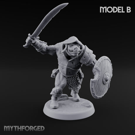 Shield Bearing Warband Pig Orc Warrior B Miniature for Dungeons and Dragons, Pathfinder or other TTRPGs