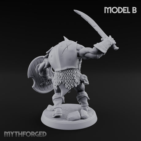 Shield Bearing Warband Pig Orc Warrior B Miniature for Dungeons and Dragons, Pathfinder or other TTRPGs