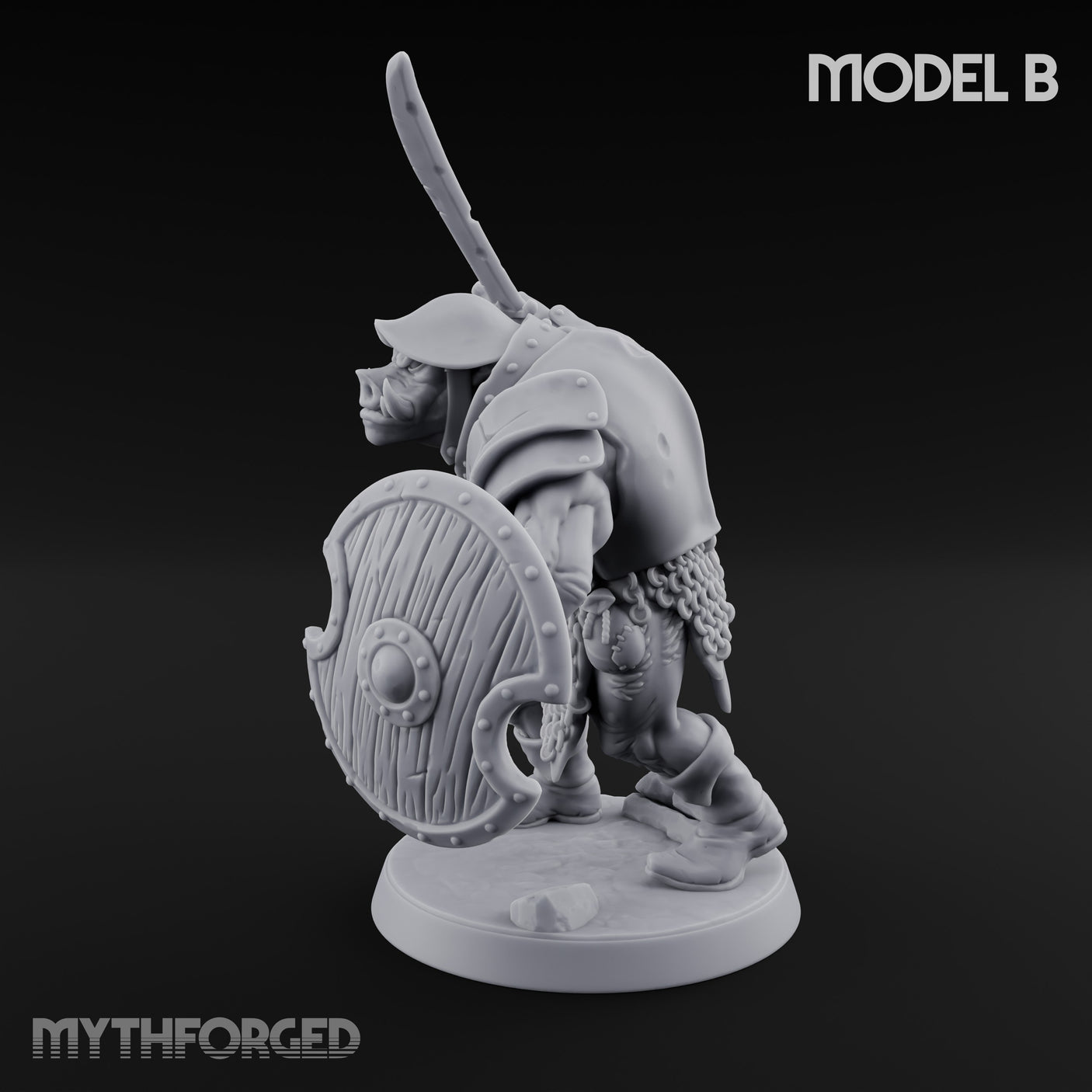 Shield Bearing Warband Pig Orc Warrior B Miniature for Dungeons and Dragons, Pathfinder or other TTRPGs