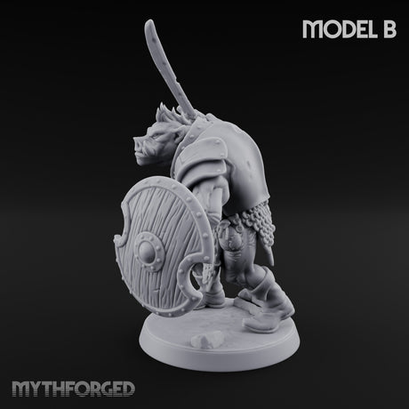 Shield Bearing Warband Pig Orc Warrior B Miniature for Dungeons and Dragons, Pathfinder or other TTRPGs