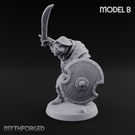 Shield Bearing Warband Pig Orc Warrior B Miniature for Dungeons and Dragons, Pathfinder or other TTRPGs