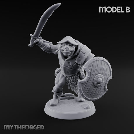 Shield Bearing Warband Pig Orc Warrior B Miniature for Dungeons and Dragons, Pathfinder or other TTRPGs