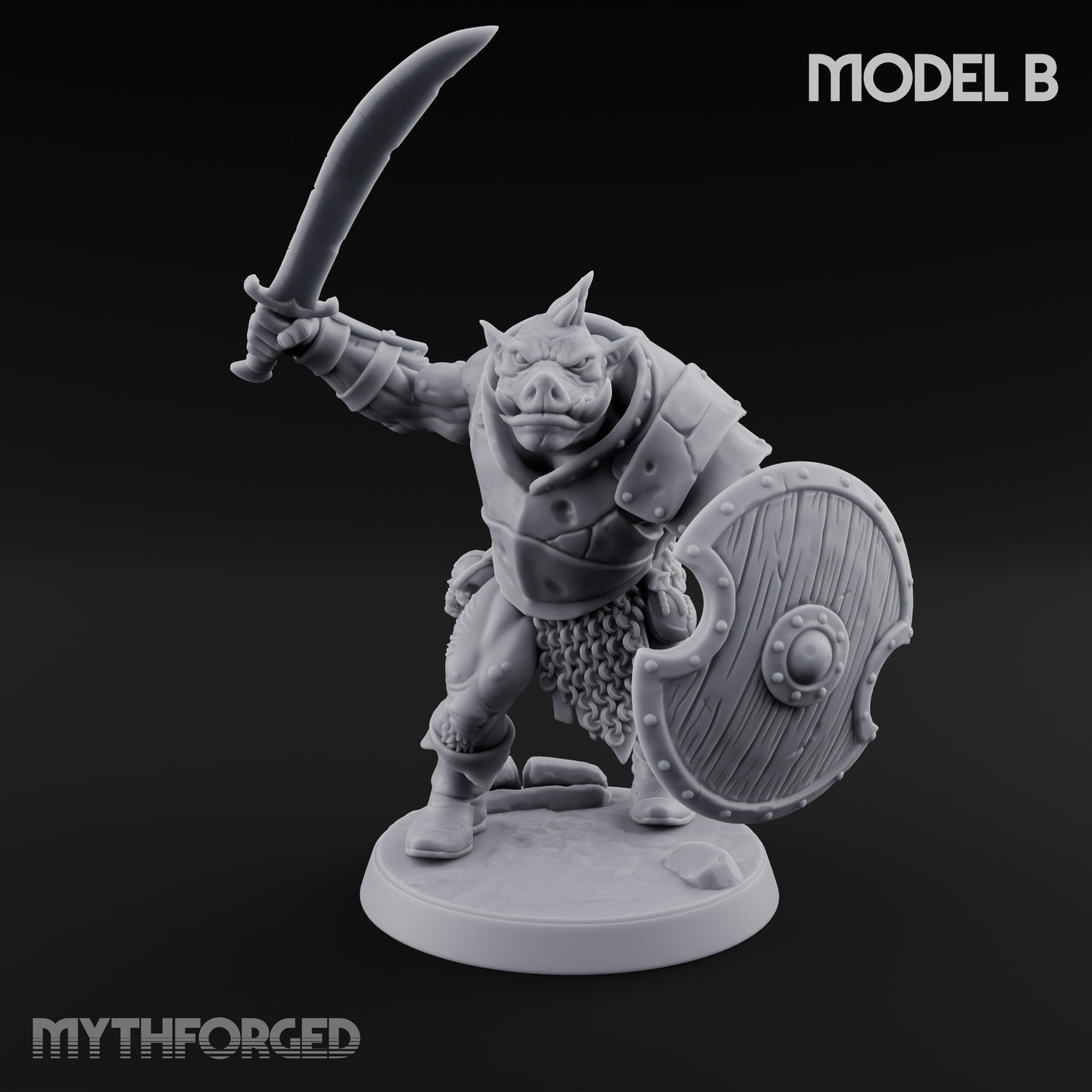 Shield Bearing Warband Pig Orc Warrior B Miniature for Dungeons and Dragons, Pathfinder or other TTRPGs