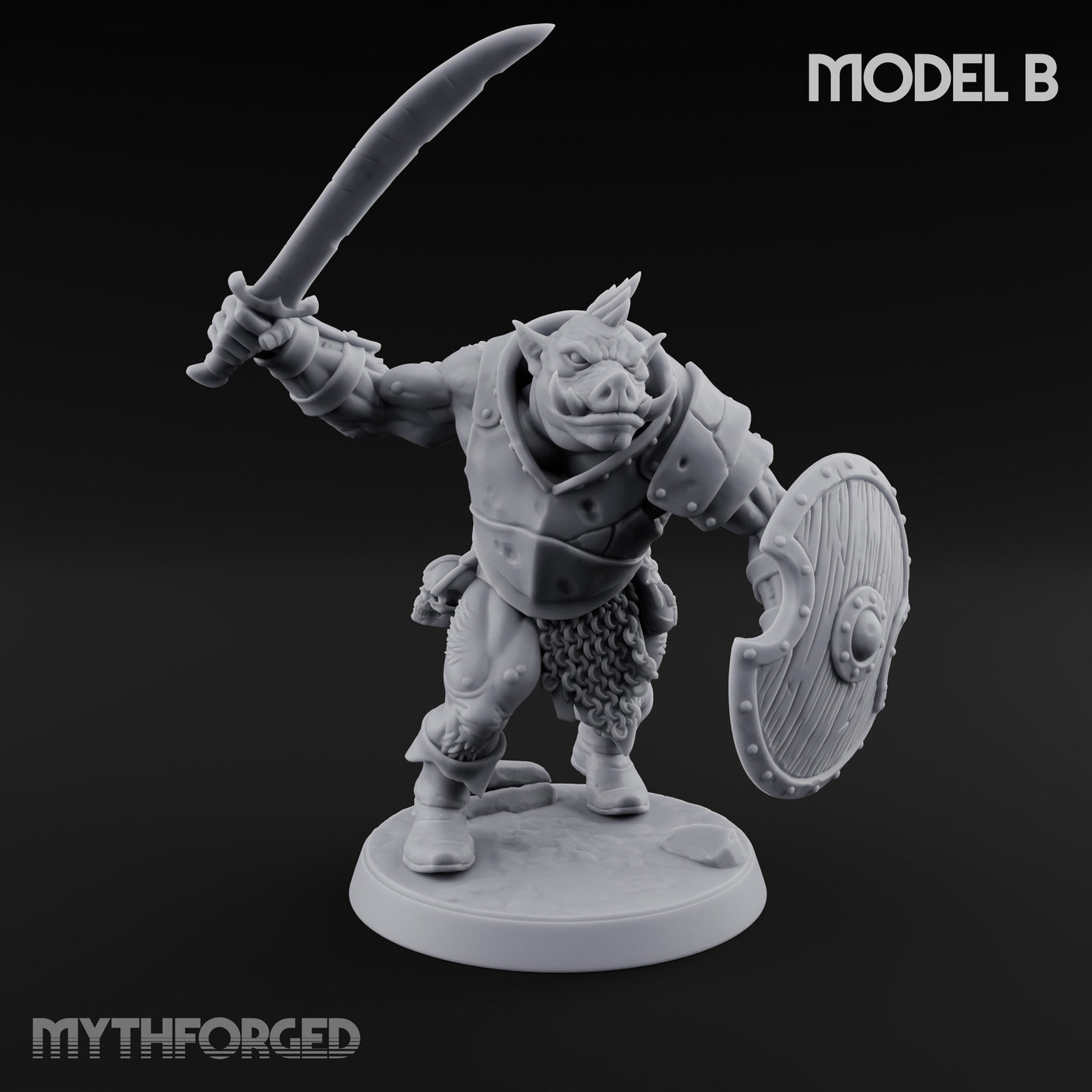 Shield Bearing Warband Pig Orc Warrior B Miniature for Dungeons and Dragons, Pathfinder or other TTRPGs