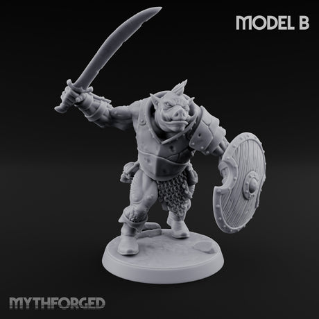 Shield Bearing Warband Pig Orc Warrior B Miniature for Dungeons and Dragons, Pathfinder or other TTRPGs