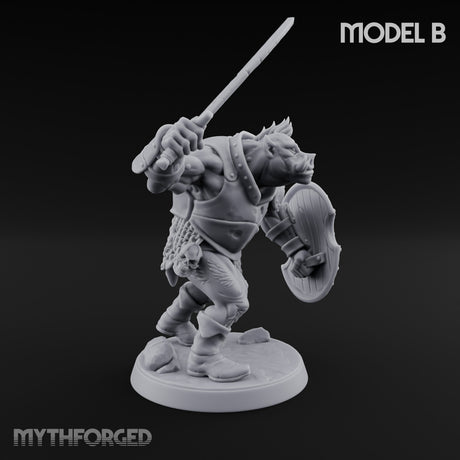 Shield Bearing Warband Pig Orc Warrior B Miniature for Dungeons and Dragons, Pathfinder or other TTRPGs