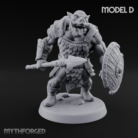 Shield Bearing Warband Pig Orc Warrior D Miniature for Dungeons and Dragons, Pathfinder or other TTRPGs