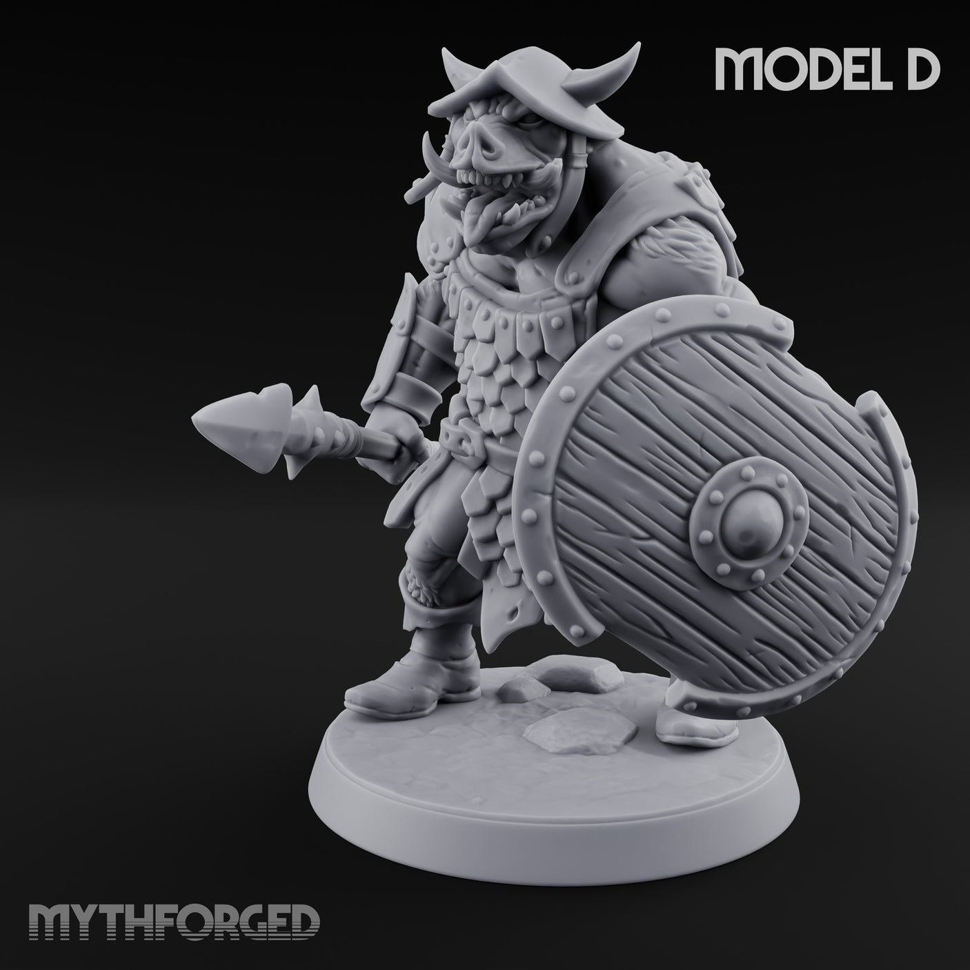 Shield Bearing Warband Pig Orc Warrior D Miniature for Dungeons and Dragons, Pathfinder or other TTRPGs