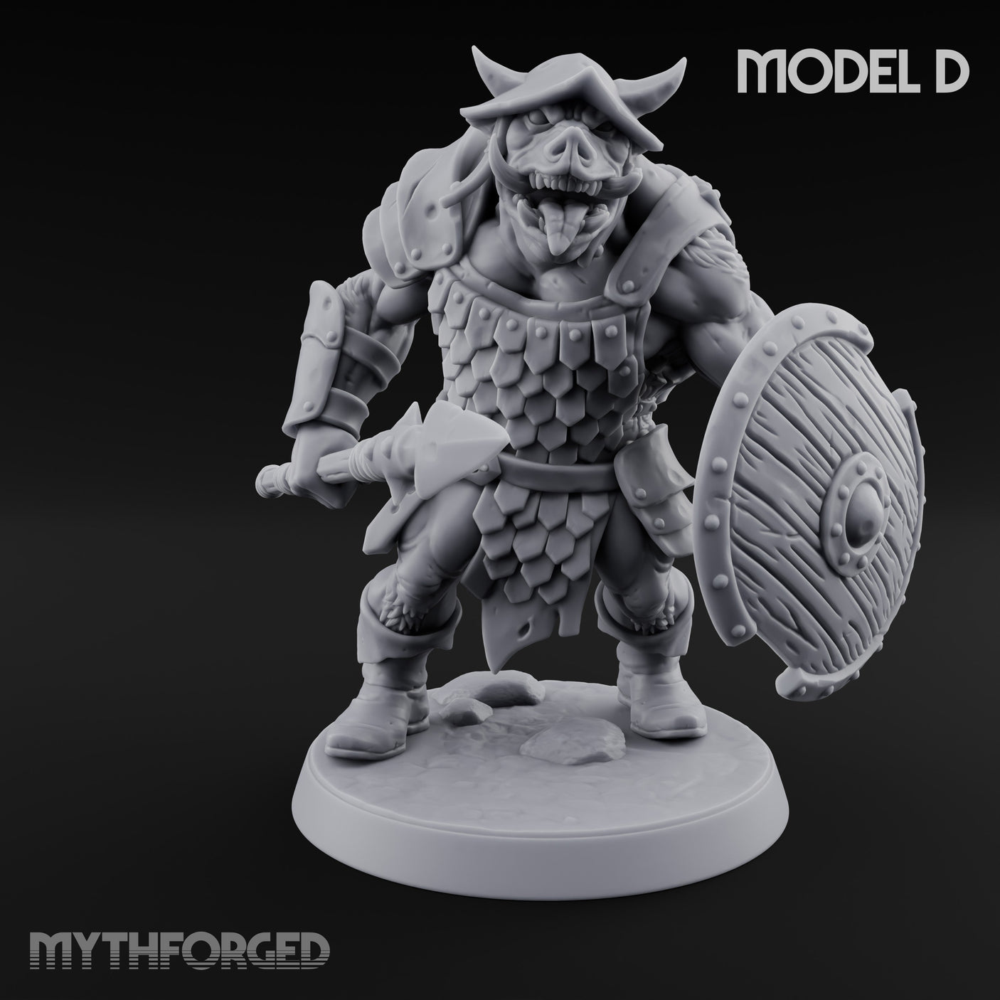 Shield Bearing Warband Pig Orc Warrior D Miniature for Dungeons and Dragons, Pathfinder or other TTRPGs