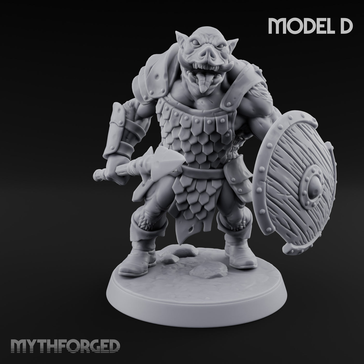 Shield Bearing Warband Pig Orc Warrior D Miniature for Dungeons and Dragons, Pathfinder or other TTRPGs
