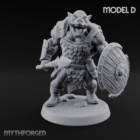 Shield Bearing Warband Pig Orc Warrior D Miniature for Dungeons and Dragons, Pathfinder or other TTRPGs