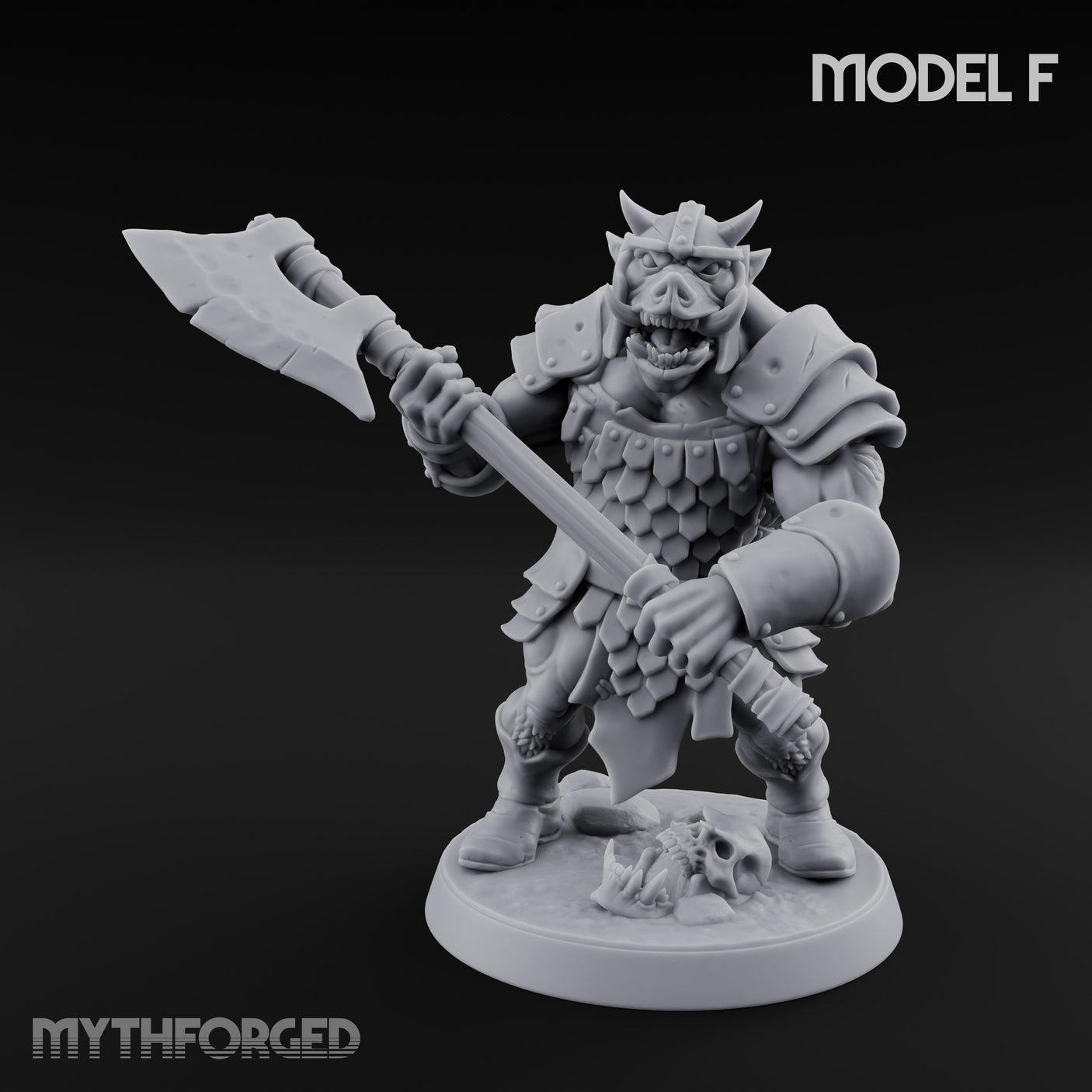 Shield Bearing Warband Pig Orc Warrior F Miniature for Dungeons and Dragons, Pathfinder or other TTRPGs