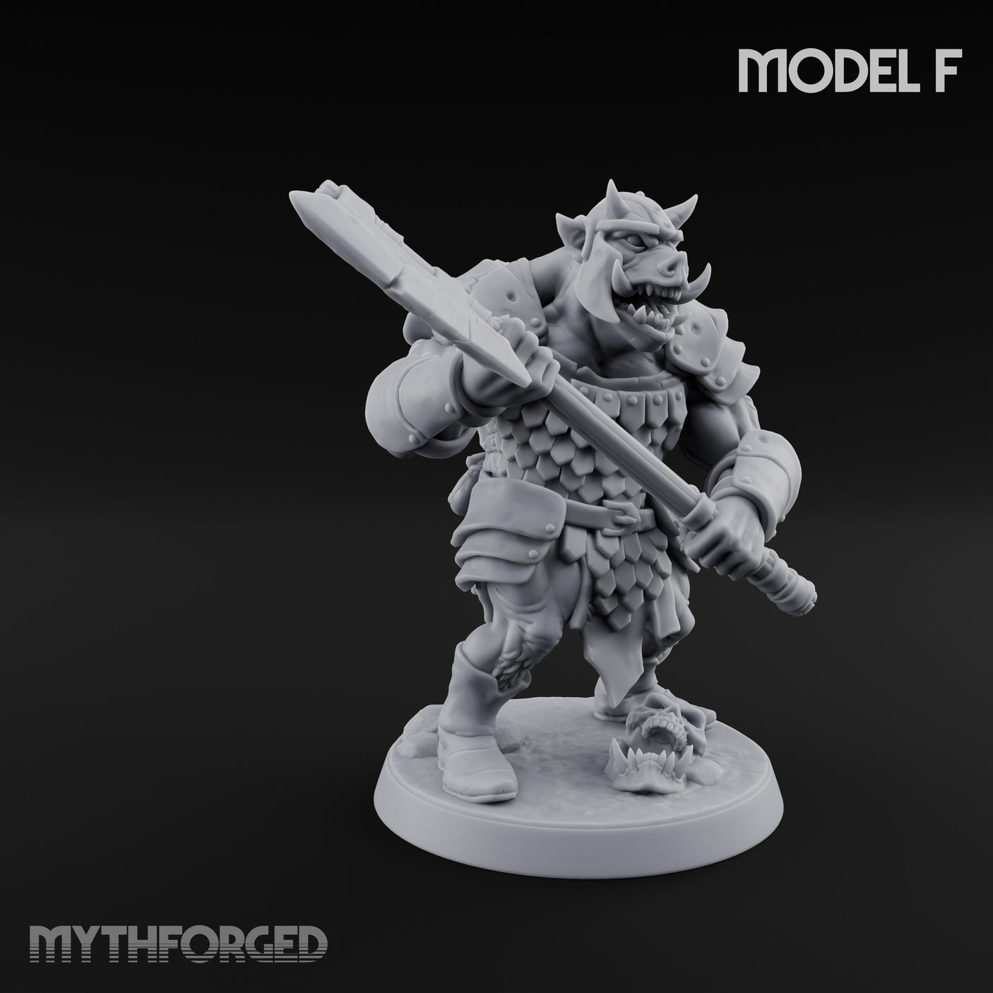 Shield Bearing Warband Pig Orc Warrior F Miniature for Dungeons and Dragons, Pathfinder or other TTRPGs