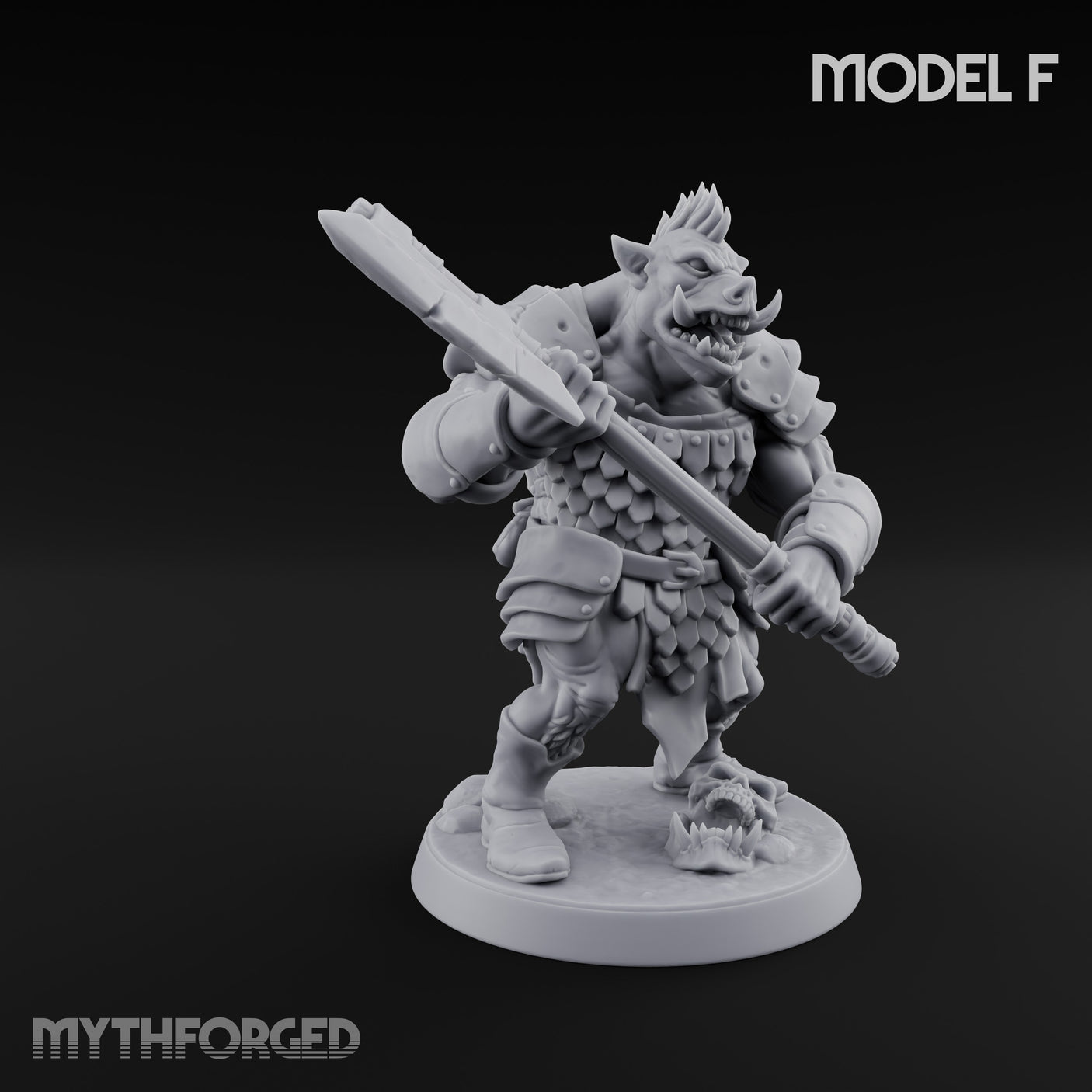 Shield Bearing Warband Pig Orc Warrior F Miniature for Dungeons and Dragons, Pathfinder or other TTRPGs