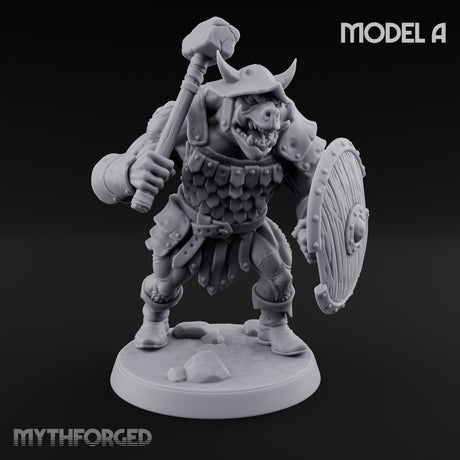 Shield Bearing Warband Pig Orc Warriors Miniature for Dungeons and Dragons, Pathfinder or other TTRPGs