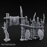 Shield-Leaned Banner-Draped Tribal Bamboo Wall Scene Miniature for Dungeons and Dragons, Pathfinder or other TTRPGs