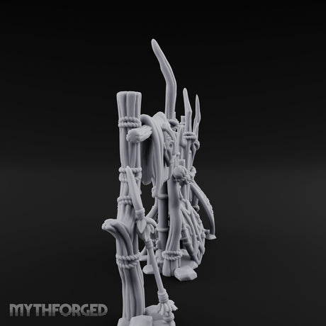 Shield-Leaned Banner-Draped Tribal Bamboo Wall Scene Miniature for Dungeons and Dragons, Pathfinder or other TTRPGs