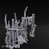 Shield-Leaned Banner-Draped Tribal Bamboo Wall Scene Miniature for Dungeons and Dragons, Pathfinder or other TTRPGs