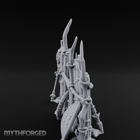 Shield-Leaned Banner-Draped Tribal Bamboo Wall Scene Miniature for Dungeons and Dragons, Pathfinder or other TTRPGs