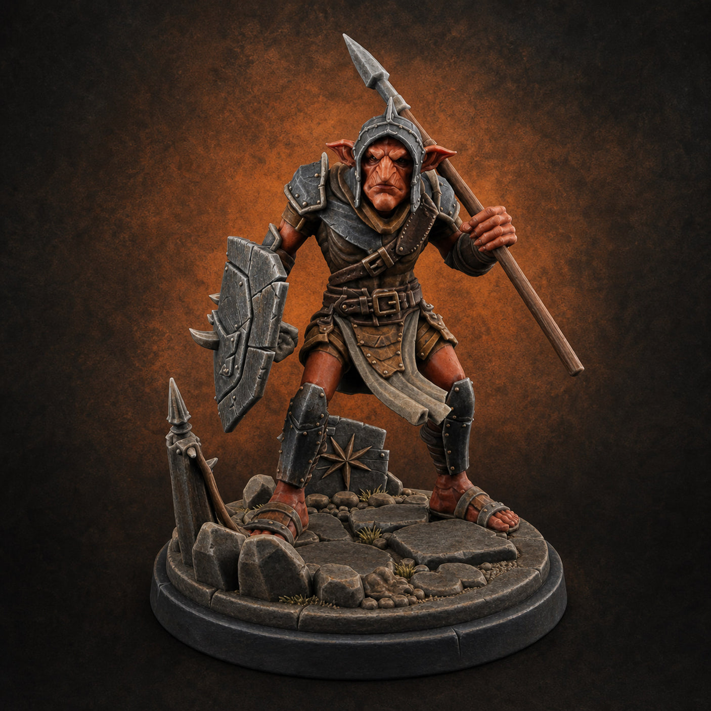 Shield Smashing Spear Thrusting Hobgoblin Warrior — painted concept preview (miniature supplied unpainted)