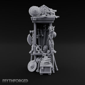 Shield-Stacked Crossbow-Crammed Warrior's Armoury Shelf Miniature for Dungeons and Dragons, Pathfinder or other TTRPGs