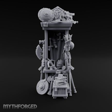 Shield-Stacked Crossbow-Crammed Warrior's Armoury Shelf Miniature for Dungeons and Dragons, Pathfinder or other TTRPGs