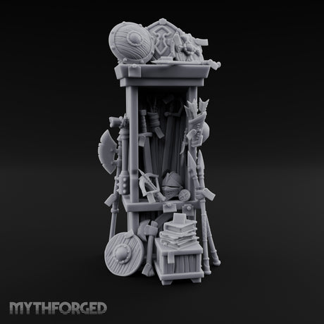 Shield-Stacked Crossbow-Crammed Warrior's Armoury Shelf Miniature for Dungeons and Dragons, Pathfinder or other TTRPGs