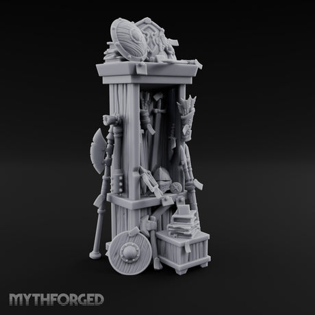 Shield-Stacked Crossbow-Crammed Warrior's Armoury Shelf Miniature for Dungeons and Dragons, Pathfinder or other TTRPGs