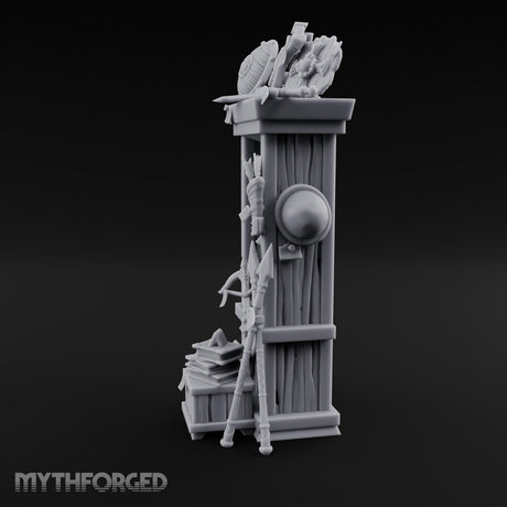 Shield-Stacked Crossbow-Crammed Warrior's Armoury Shelf Miniature for Dungeons and Dragons, Pathfinder or other TTRPGs