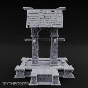 Shingle-Roofed Chain-Hung Village Well Miniature for Dungeons and Dragons, Pathfinder or other TTRPGs