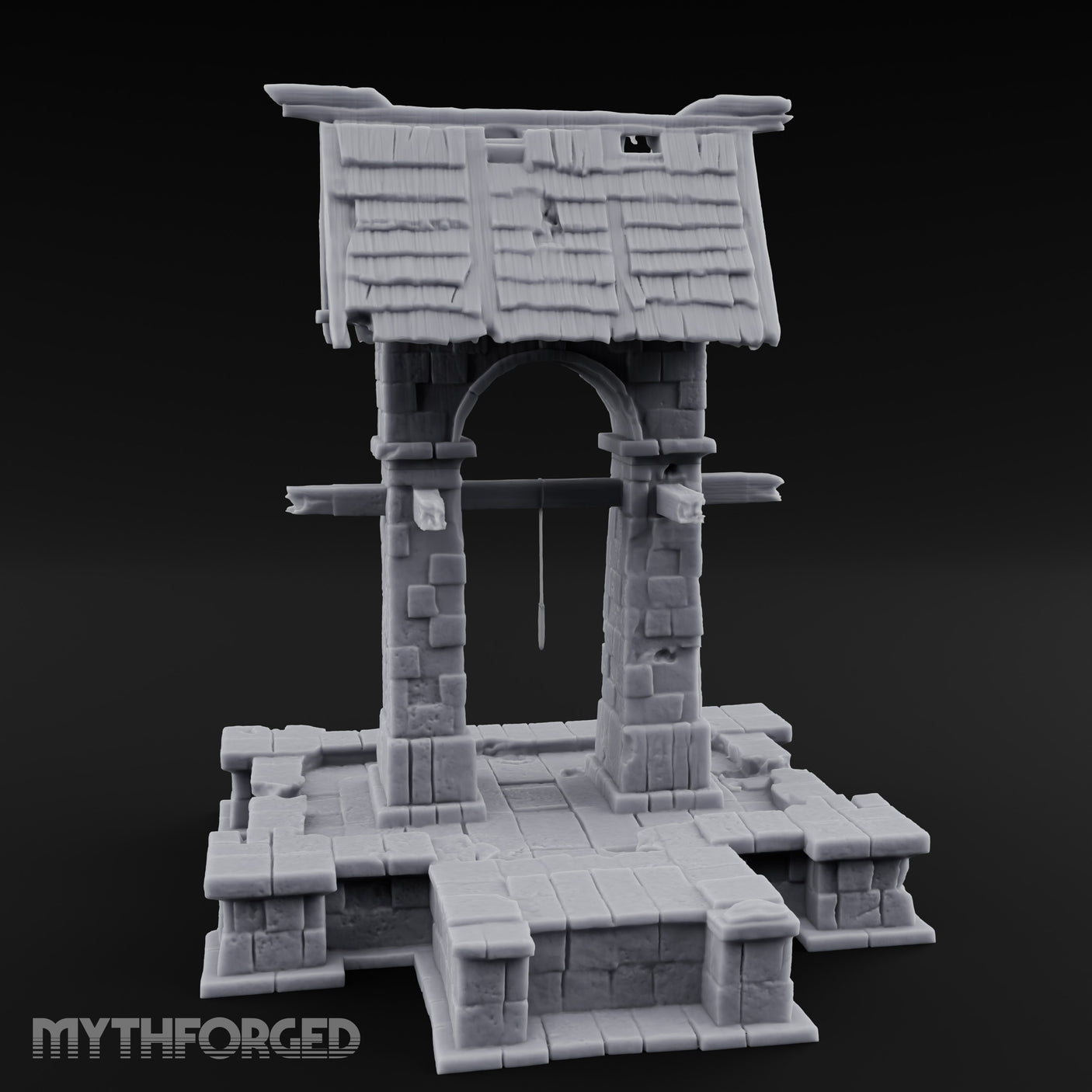 Shingle-Roofed Chain-Hung Village Well Miniature for Dungeons and Dragons, Pathfinder or other TTRPGs