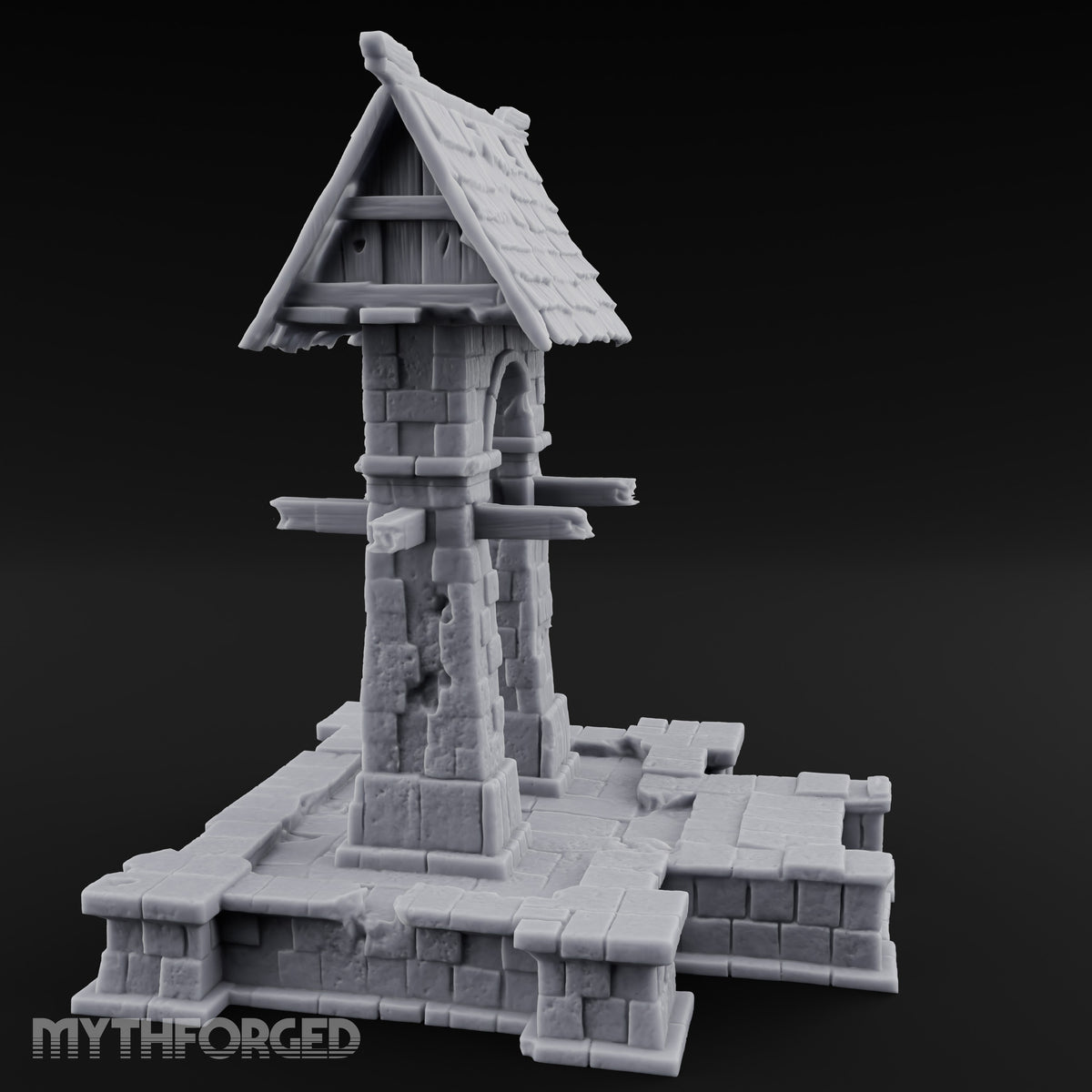 Shingle-Roofed Chain-Hung Village Well Miniature for Dungeons and Dragons, Pathfinder or other TTRPGs