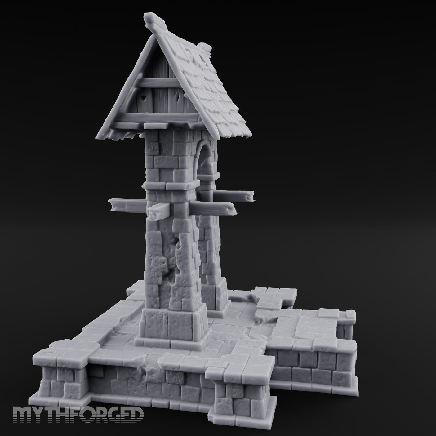 Shingle-Roofed Chain-Hung Village Well Miniature for Dungeons and Dragons, Pathfinder or other TTRPGs