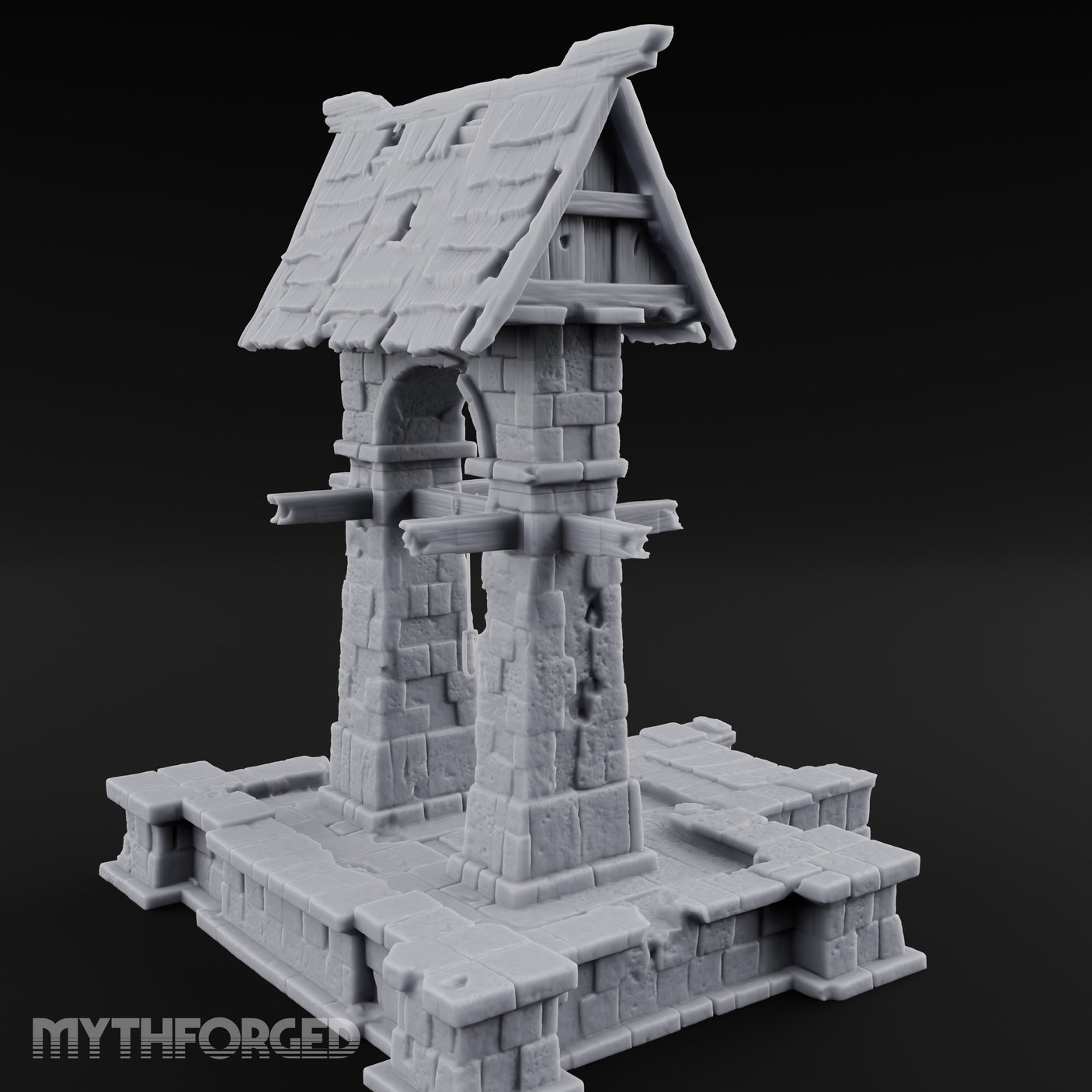 Shingle-Roofed Chain-Hung Village Well Miniature for Dungeons and Dragons, Pathfinder or other TTRPGs