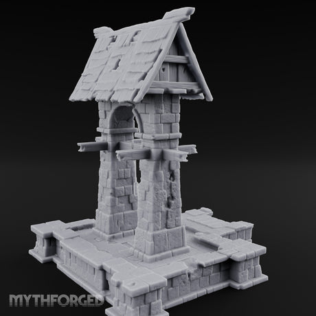 Shingle-Roofed Chain-Hung Village Well Miniature for Dungeons and Dragons, Pathfinder or other TTRPGs