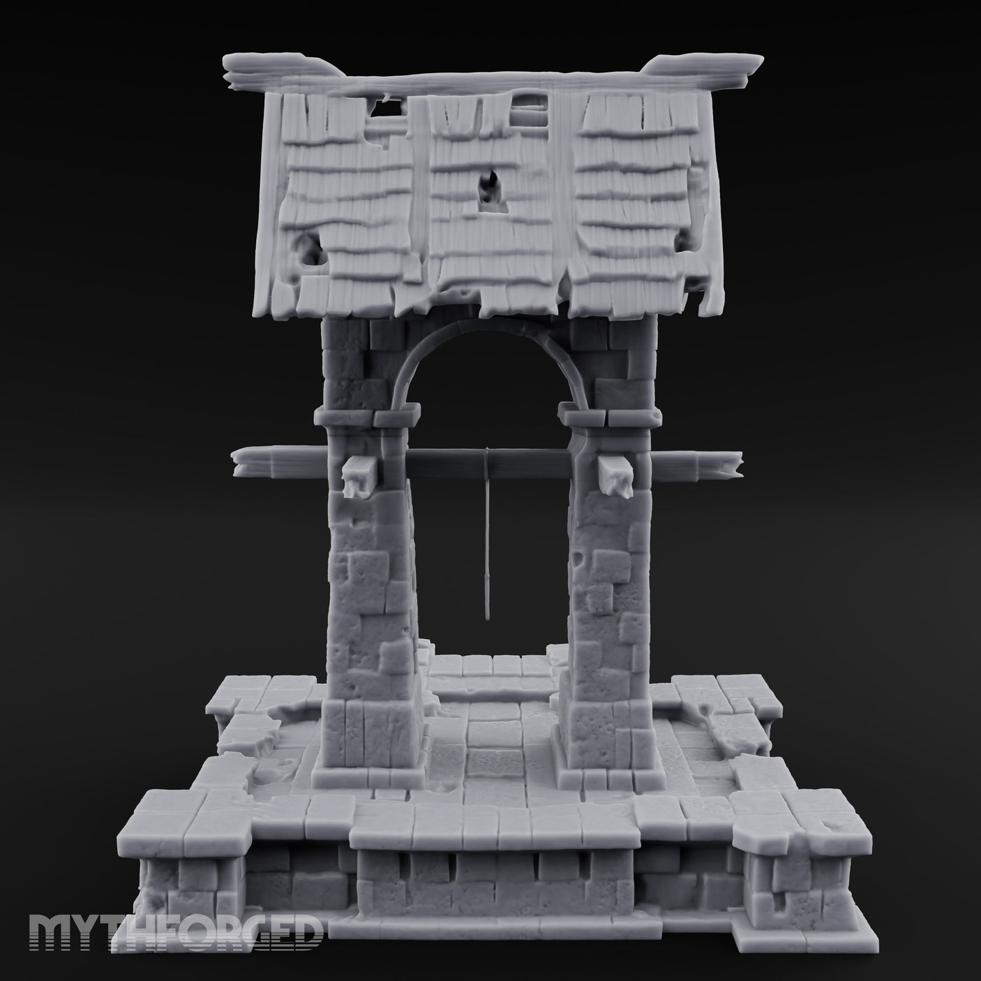Shingle-Roofed Chain-Hung Village Well Miniature for Dungeons and Dragons, Pathfinder or other TTRPGs