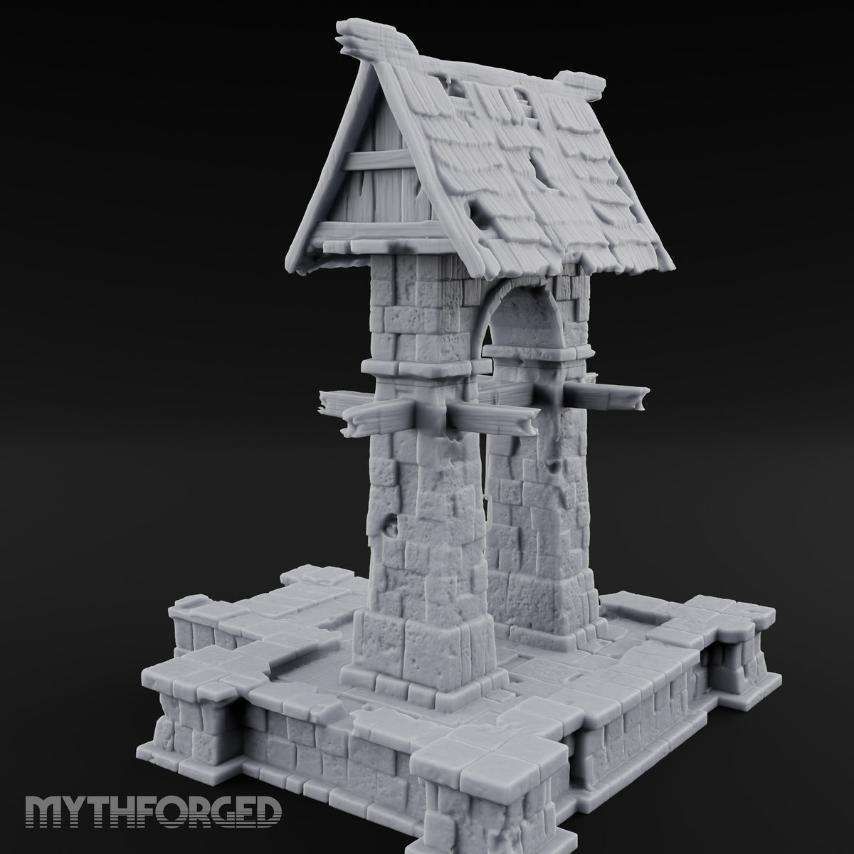 Shingle-Roofed Chain-Hung Village Well Miniature for Dungeons and Dragons, Pathfinder or other TTRPGs