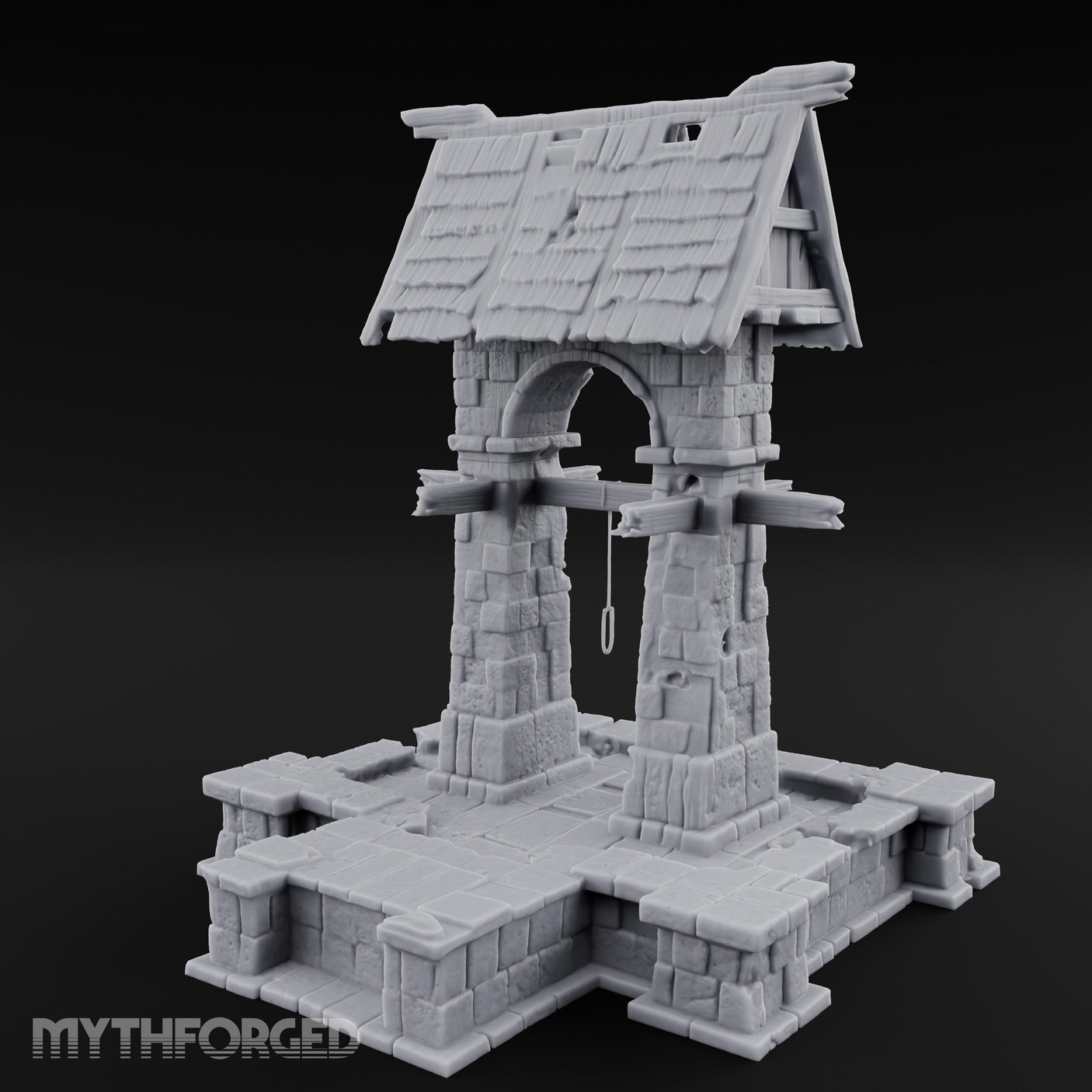 Shingle-Roofed Chain-Hung Village Well Miniature for Dungeons and Dragons, Pathfinder or other TTRPGs
