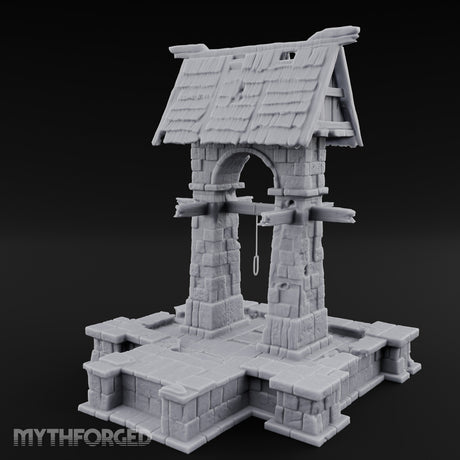 Shingle-Roofed Chain-Hung Village Well Miniature for Dungeons and Dragons, Pathfinder or other TTRPGs