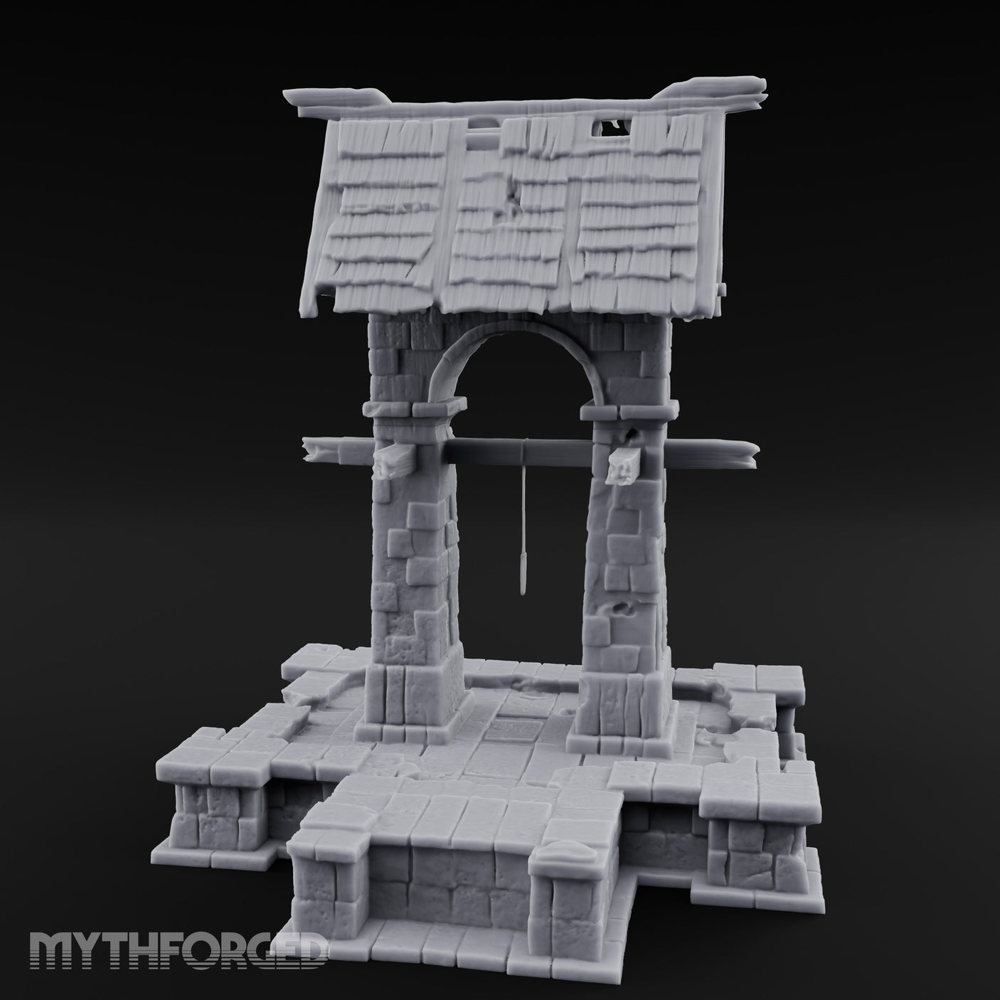 Shingle-Roofed Chain-Hung Village Well Miniature for Dungeons and Dragons, Pathfinder or other TTRPGs